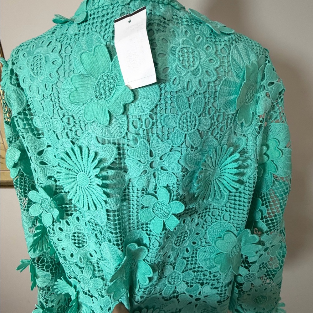 Floral Lace Mini Dress in Teal - Picture 4 of 7